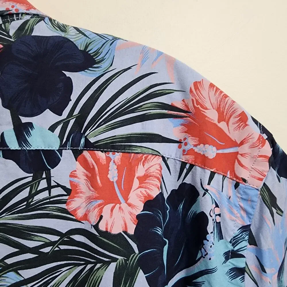 Banana Republic factory organic cotton hibiscus print Hawaiian shirt men sz‎ XL